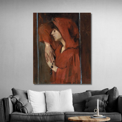 Donna Con Cappuccio Rosso Alice Pike Barney apb128 quadro stampato su tela