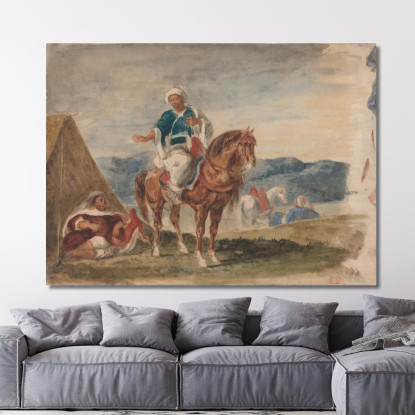 Tre Cavalieri Arabi In Un Accampamento Eugène Delacroix edx149 quadro stampato su tela