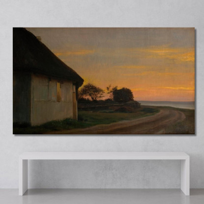 Paesaggio Serale Con Una Casa E Un Giardino In Riva Al Mare. Ellekilde Carl Bloch cbl18 quadro stampato su tela