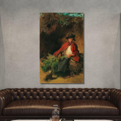 Ragazza Seduta Con Un Mantello Rosso Con Un Coniglio Davanti A Lei Carl Spitzweg csp47 quadro stampato su tela