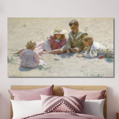 Bambini In Riva Al Mare Charles Courtney Curran ccc7 quadro stampato su tela