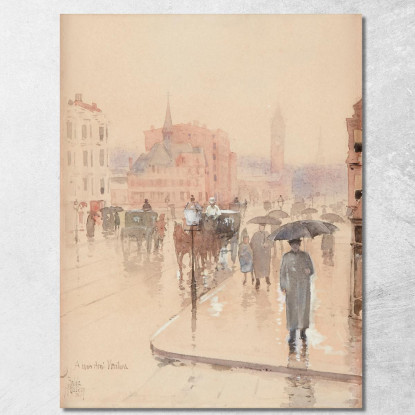 Giorno Di Pioggia Columbus Avenue Boston Childe Hassam chs57 quadro stampato su tela