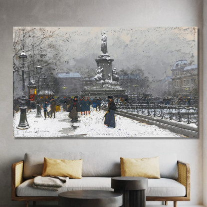 Place De La République Neige Eugène Galien-Laloue egl16 quadro stampato su tela