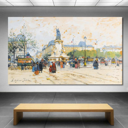 La Place De La République Eugène Galien-Laloue egl24 quadro stampato su tela