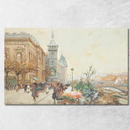 Il Mercato Dei Fiori 2 Eugène Galien-Laloue egl27 quadro stampato su tela