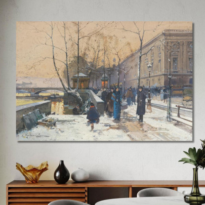 Le Rive Della Senna Vicino A Châtelet Eugène Galien-Laloue egl35 quadro stampato su tela