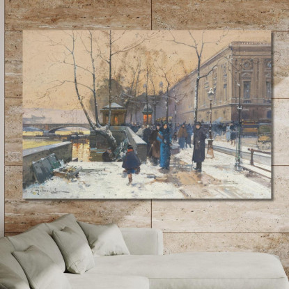 Le Rive Della Senna Vicino A Châtelet Eugène Galien-Laloue egl35 quadro stampato su tela