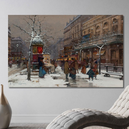 Boulevard Di Parigi In Inverno Eugène Galien-Laloue egl48 quadro stampato su tela