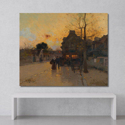 Villaggio Una Sera D'Autunno Eugène Galien-Laloue egl74 quadro stampato su tela