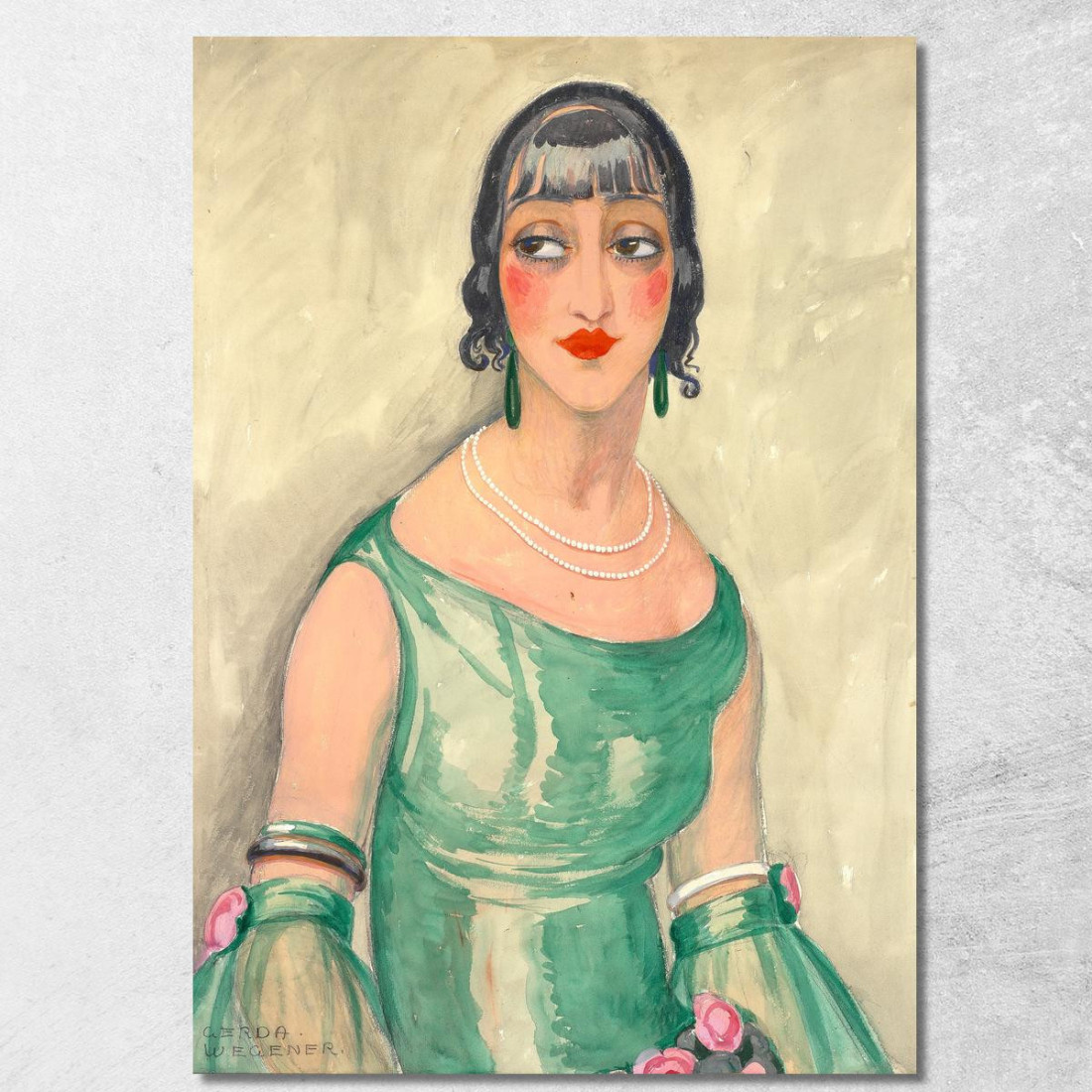 Ritratto Di Una Donna In Abito Verde E Perle Gerda Wegener gwg13 quadro stampato su tela Ritratto Di Una Donna In Abito Verde E Perle Gerda Wegener gwg13 quadro stampato su tela