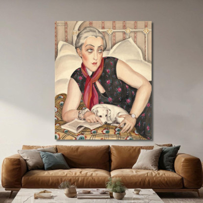 Ritratto Di Una Donna Che Legge Con Un Cane Gerda Wegener gwg14 quadro stampato su tela
