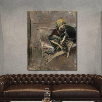 Signora Con Cappello Giallo Con Il Suo Cane La Marchesa Casati Giovanni Boldini gbd34 quadro stampato su tela