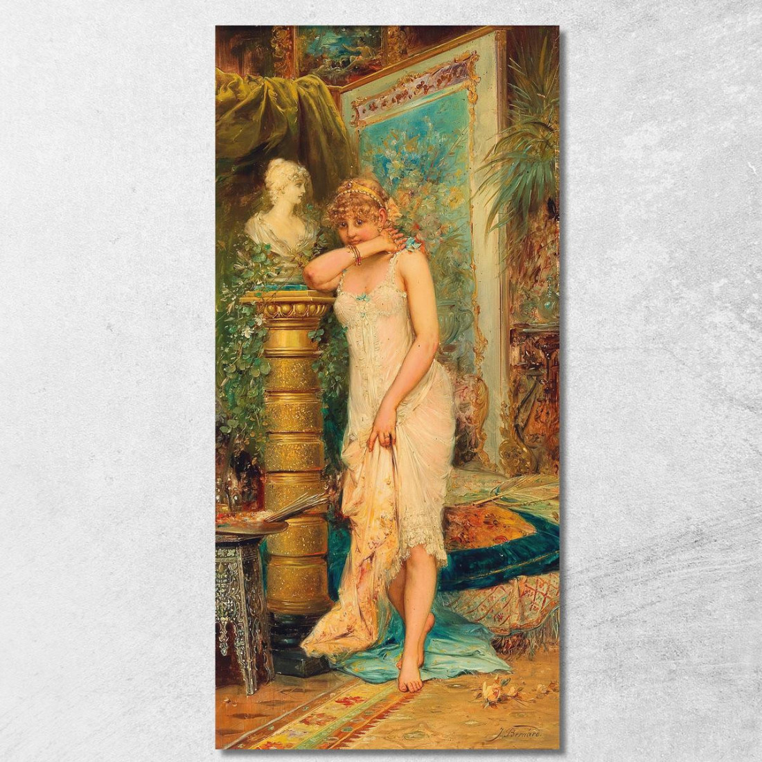 Nell'Atelier La Modella Timida Hans Zatzka hzt27 quadro stampato su tela Nell'Atelier La Modella Timida Hans Zatzka hzt27 quadro stampato su tela