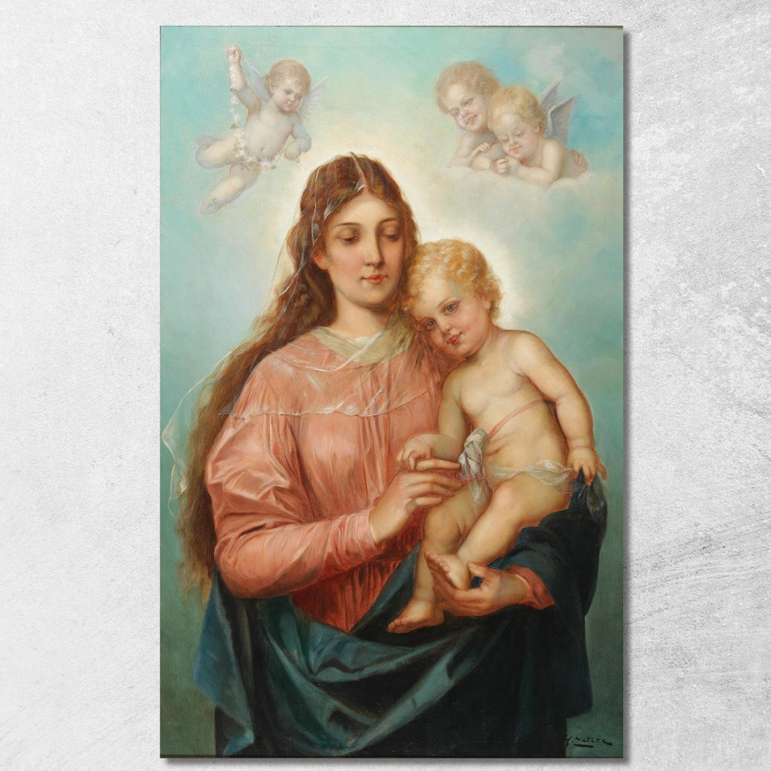 Madonna Col Bambino E Putti Hans Zatzka hzt34 quadro stampato su tela Madonna Col Bambino E Putti Hans Zatzka hzt34 quadro stampato su tela