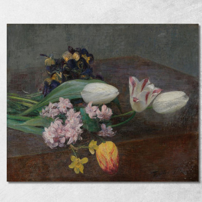 Giacinti Tulipani E Viole Del Pensiero Disposti Su Un Tavolo Henri Fantin-Latour hft37 quadro stampato su tela