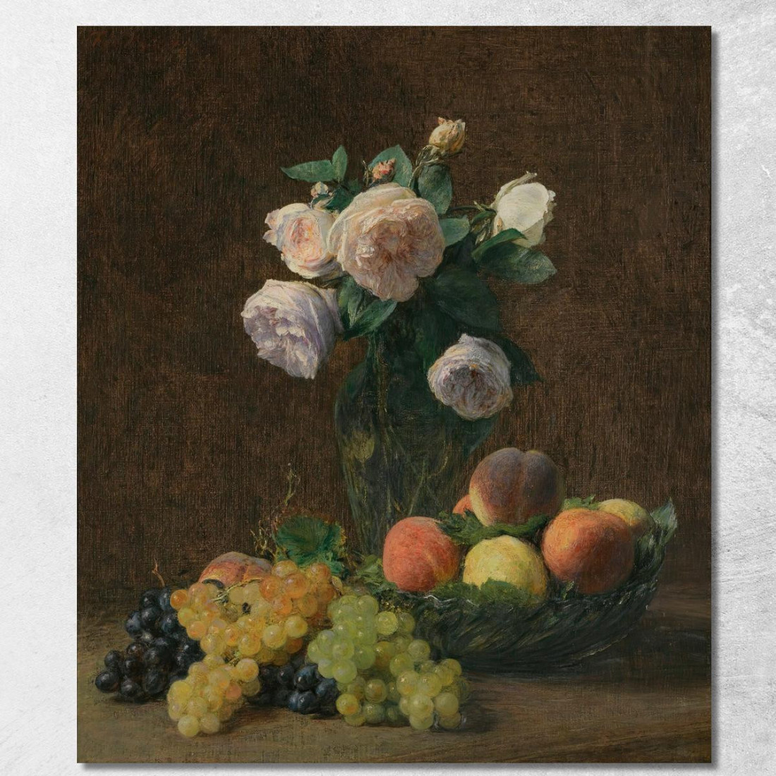 Vaso Natura Morta Di Rose Pesche E Uva Henri Fantin-Latour hft60 quadro stampato su tela Vaso Natura Morta Di Rose Pesche E Uva Henri Fantin-Latour hft60 quadro stampato su tela