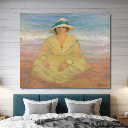 Giovane Ragazza Seduta Sulla Spiaggia Henri Lebasque hlb19 quadro stampato su tela