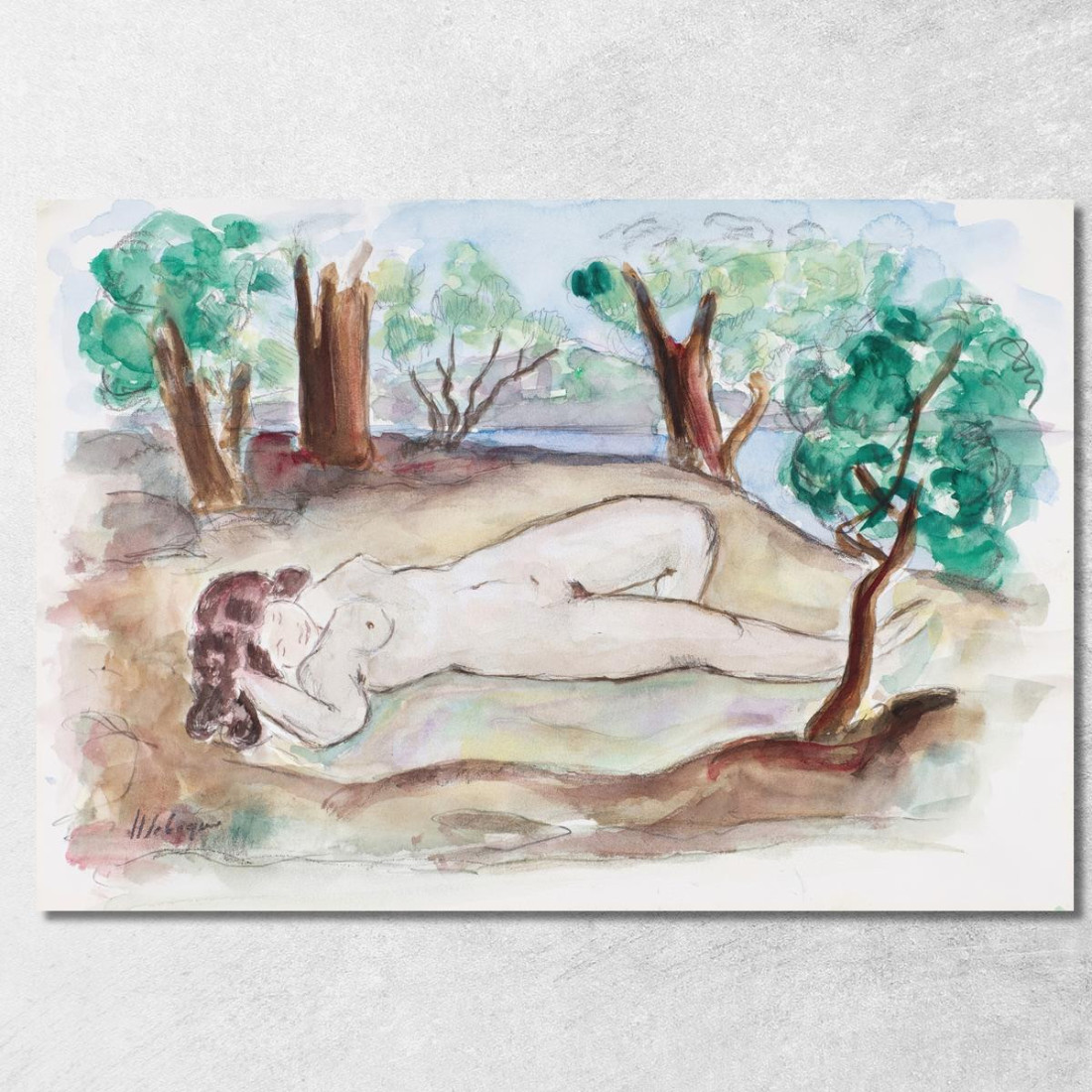 Sdraiato Nudo In Un Paesaggio A Saint-Tropez Henri Lebasque hlb61 quadro stampato su tela Sdraiato Nudo In Un Paesaggio A Saint-Tropez Henri Lebasque hlb61 quadro stampato su tela