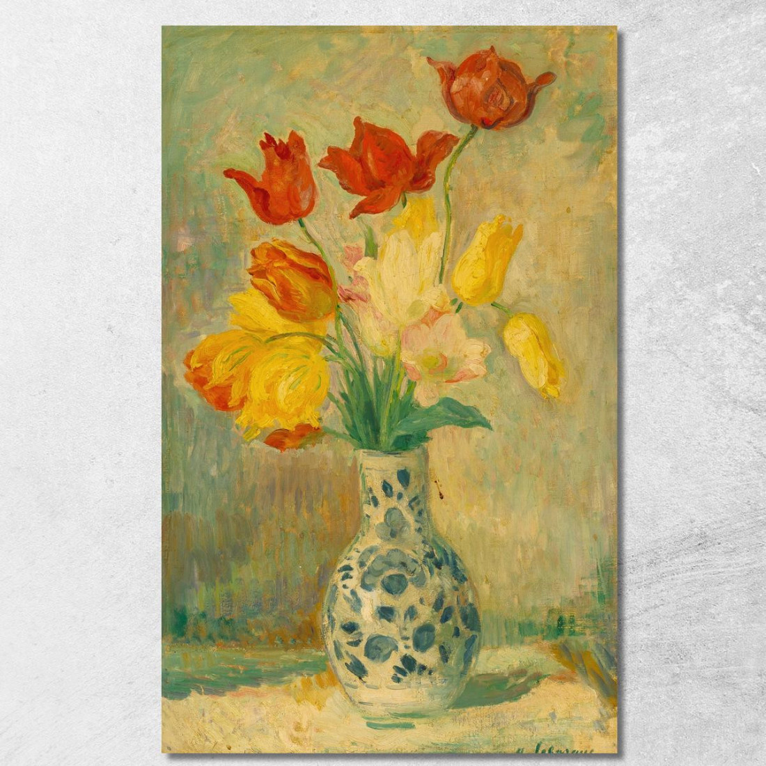Tulipani In Un Vaso Di Delft Henri Lebasque hlb70 quadro stampato su tela Tulipani In Un Vaso Di Delft Henri Lebasque hlb70 quadro stampato su tela
