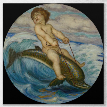 Erote Cavalcando Un Delfino Franz von Stuck fvs30 quadro stampato su tela