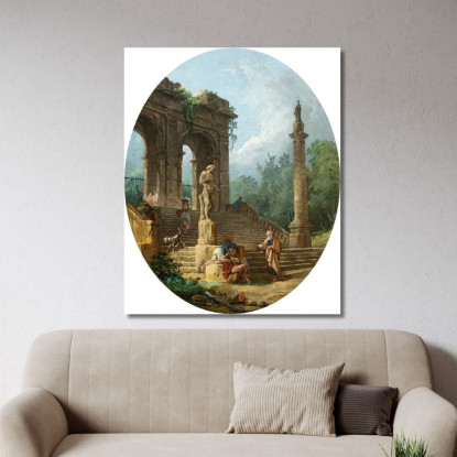 Capriccio Di Un Portico Classico E Di Una Colonna Con Figure Che Conversano Davanti A Una Statua Hubert Robert hrb2 quadro stam