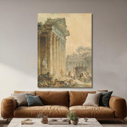Capriccio Con Un Tempio Antico Hubert Robert hrb27 quadro stampato su tela