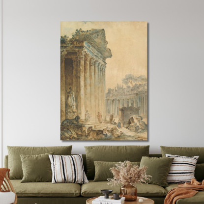 Capriccio Con Un Tempio Antico Hubert Robert hrb27 quadro stampato su tela