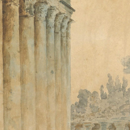 Capriccio Con Un Tempio Antico Hubert Robert hrb27 quadro stampato su tela