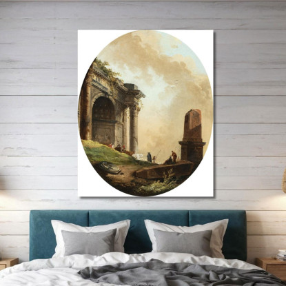 Mandriani E Il Loro Bestiame Davanti A Un Arco E Un Obelisco In Rovina Hubert Robert hrb33 quadro stampato su tela