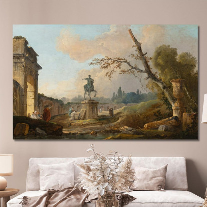 Paesaggio Con Rovine E Statua Di Marco Aurelio Hubert Robert hrb57 quadro stampato su tela