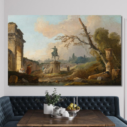 Paesaggio Con Rovine E Statua Di Marco Aurelio Hubert Robert hrb57 quadro stampato su tela