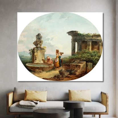 Paesaggio Con Lavandaie Alla Fontana Hubert Robert hrb60 quadro stampato su tela